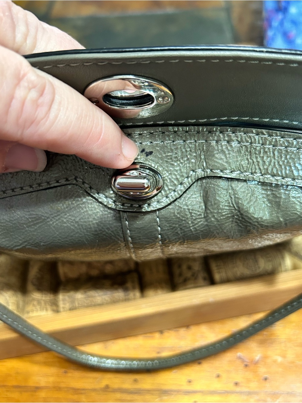 Coach Mini Metallic Olive Green Wristlet - Picture 11 of 16